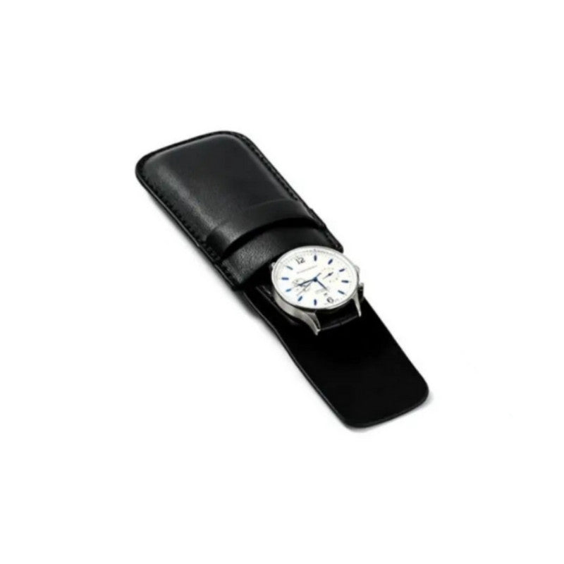 Estojo elegante em couro legítimo preto Fabricanti, ideal para relógios de luxo masculinos com design atemporal e relógios de herdeiro da coleção Fabbricantti.