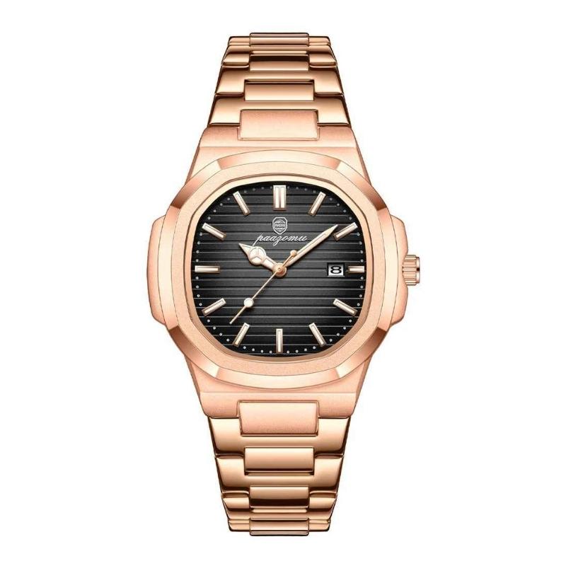 relógio masculino pulseira metálica nauttico ouro rose preto