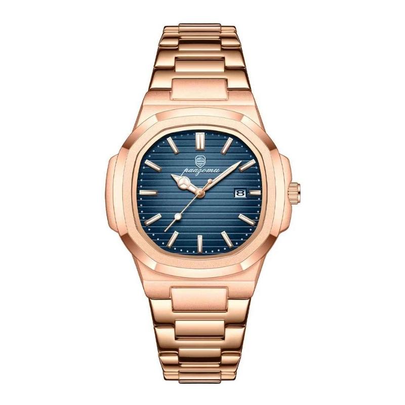 relógio masculino pulseira metálica nauttico ouro rose azul