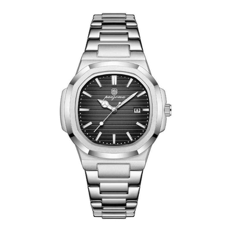 relógio masculino pulseira metálica nauttico prata preto