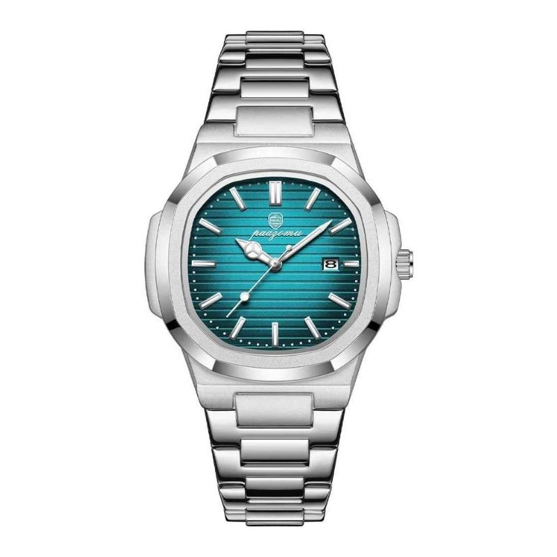 relógio masculino pulseira metálica nauttico prata turquesa