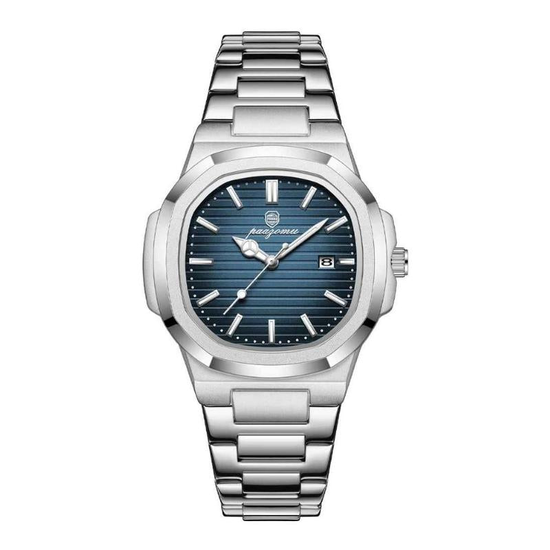 relógio masculino pulseira metálica nauttico prata azul
