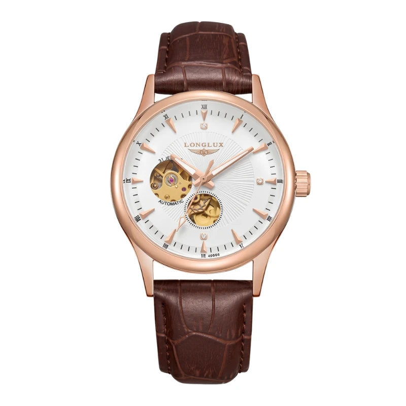 Watch masculino automático rose gold mostrador branco tourbillon pulseira couro marrom Fabbricantte presente luxo clássico movimento visível relogio homem